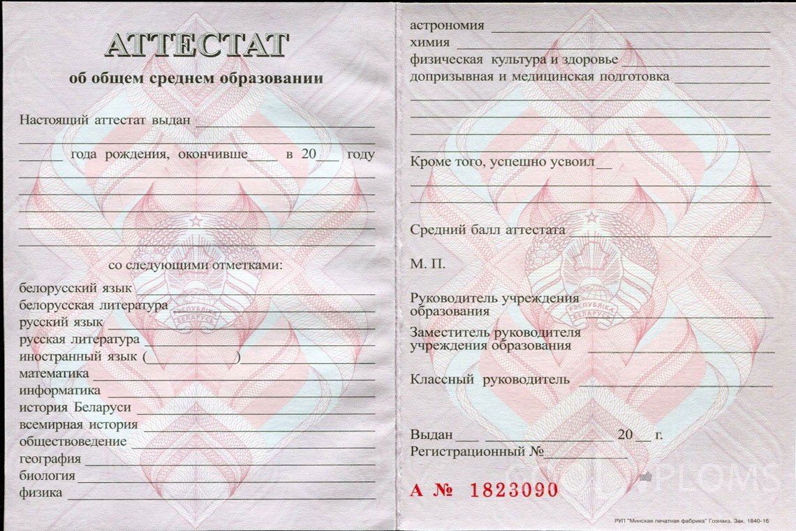Белорусский аттестат за 11 класс - Пинск